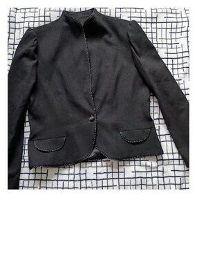 100% Wool Jim Baldwin Braided Trim Single Button Closure Vintage Black Blazer